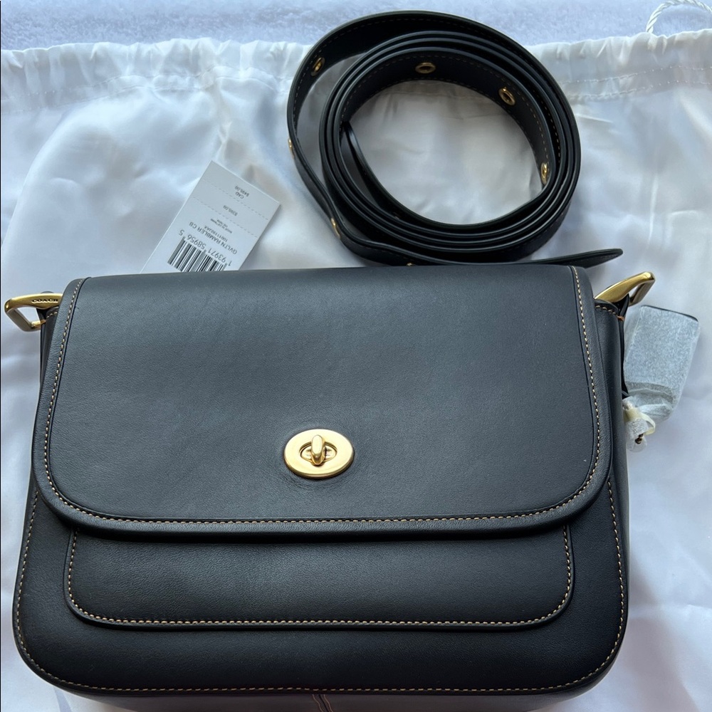 Coach Black Leather Crossbody Bag with Gold Hardware